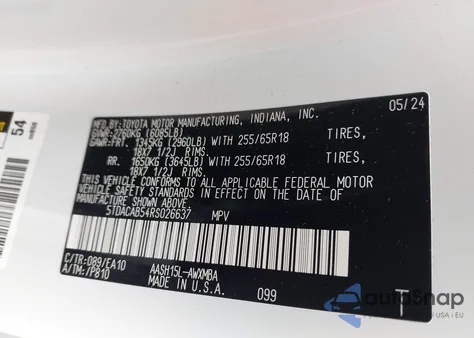 2024 Toyota Grand Highlander Hybrid Xle z USA, uszkodzony, nr VIN 5TDACAB54RS026637